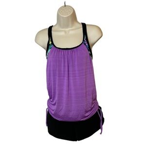 Gerry Purple Floral Racerback Tankini Top S Active Swim Style